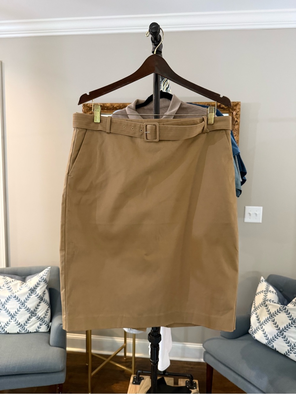 J. Crew Khaki Belted Pencil Skirt - Lined